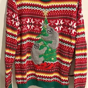 Festive Red Crewneck Sweater with Sloth Design
